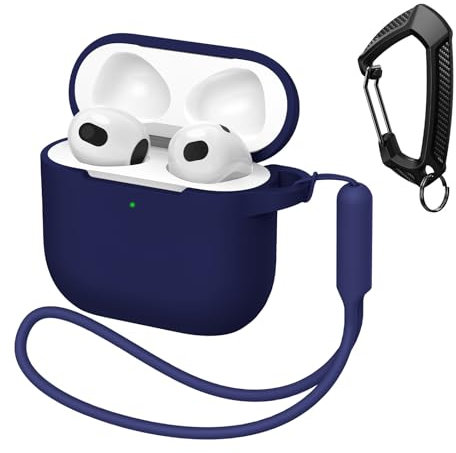 MATEPROX Silicone Case Compatible with AirPods 4, Anti-Drop Portable Earphone Protective Cover with Keychain and Lanyard for AirPods 4th Generation 2024-Azure blue