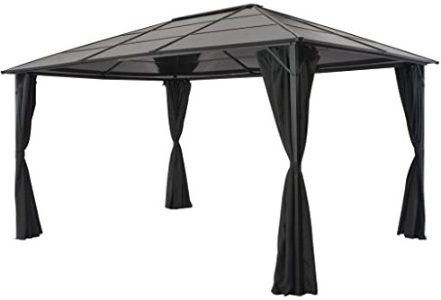 vidaXL Gazebo with Curtain - Aluminium, Rust-Resistant, UV-Resistant PC Board Roof, Includes 4 Sidewall Curtains - Ideal for Outdoor Events, BBQs, Family Gatherings - Colour: Black