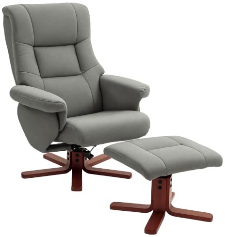 HOMCOM Recliner Chair with Footstool, Lounge Chair, Grey | Upholstered, Adjustable Backrest, Living Room, Bedroom