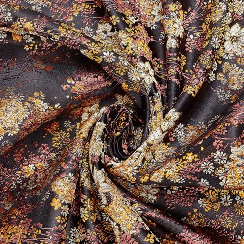 MAYJOYDIY 1m Schwarzer Jacquardstoff Mit Vintage Blumenstickerei 74.5cm Breit Zum Sticken Exquisite Jacquardstoffe Französischer Jacquard Brokatstoff Für DIY Dekorationen Basteln Kleidermachen
