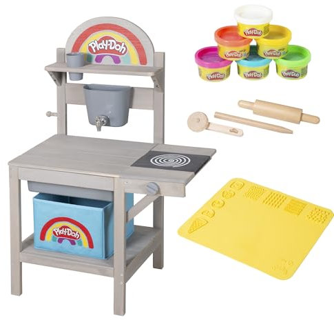 roba x Play-Doh Spielküche aus FSC-zertifiziertem Holz - Inkl. 3D-Kreativmatte, 6 Knetdosen, Werkzeugen, Aufbewahrungsbox & Spielwanne - Ideal für Indoor & Outdoor - Ab 3 Jahren