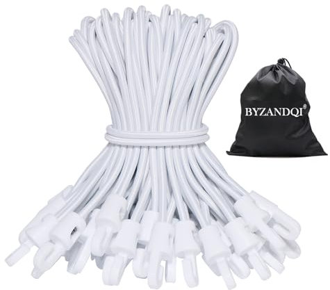 BYZANDQI Tendeur en caoutchouc avec crochets - 12/25/50/100 pièces - 15/25 cm - Tendeur de bâche - En caoutchouc - Pour bâche, tente, camping, blanc (25, 15 cm)