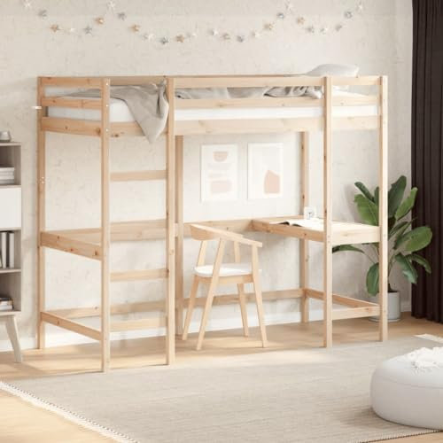 Cozynest Stockbett mit Sperrholzlatten Hochbett mit Schreibtisch 100x200 cm Massivholz Kiefer