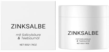 Zinksalbe Gegen Pickel，Anti Pickel Creme，Mit TeebaumöL & SalicylsäUre，Verbessern Sie Das Aussehen Von Narben，Geeignet FüR Gesicht, Po Und RüCken，50g