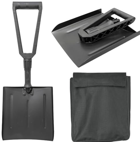Doppelt klappbare Schneeschleber – Bequemer Griff und Aufbewahrungstasche – Kompakte und langlebige Winterschaufel – 66 cm gefaltet, 32 cm doppelt gefaltet – Metall
