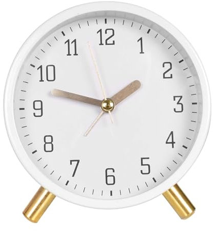 Wecker Analog Ohne Ticken,Wecker mit Licht,Reisewecker,Lauter Alarm,Modischer Runder Metall Wecker,Super Silent Non Ticking mit Nachtlicht,Batterien Erforderlich,Leise Klein Reisewecker (Weiß)