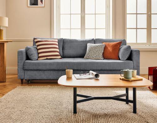 Lisa Design Anna - 3-sitzer Einzelsofa Schlaffunktion mit Tasche aus Strukturiertem Samt Grau