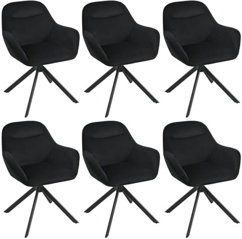 Goeurvant Drehstuhl Esszimmer Schwarz mit Armlehne 6er Set Polsterstuhl Esszimmerstühle Samt drehbar Küchenstuhl mit Metallbeine und Rückenlehne für Wohnzimmer Esszimmer
