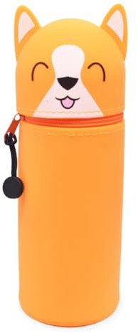GDFJBG 2-in-1 Silikon Federmäppchen - Bär, Federtasche aus weichem Silikon für Stifte, Federmappe und Stiftehalter, Mäppchen Tiere, Schlampermäppchen (Corgi)