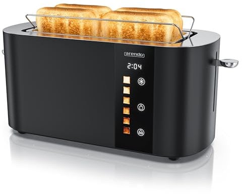 Arendo - Edelstahl Toaster 4 Scheiben Langschlitz - Touchscreen – Doppelwandgehäuse – 1500 W – Integrierter Brötchenaufsatz – 6 Bräunungsgrade – Brotzentrierung – Restzeitanzeige – Memoryfunktion