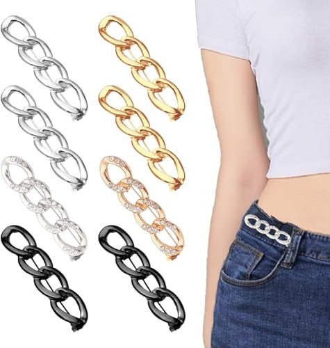 LXBCTOP 8 Stück Kettenglied Hose Enger Machen Clip, Verstellbaren Hosenbund Enger Machen, Ohne Nähen Taillenschnallen, Wiederverwendbar Taillenverstellclip für Jeans Hosen Röcke Brosche Halstuch