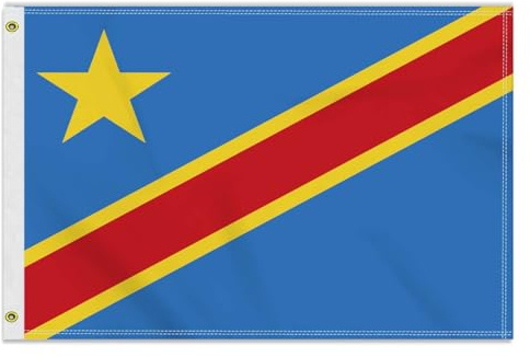 Grand drapeau Congo 60 x 90 cm, 2 × 3 FT Medium 150D Bannière congolaise, impression robuste des deux côtés, œillets en laiton, Congo moyen