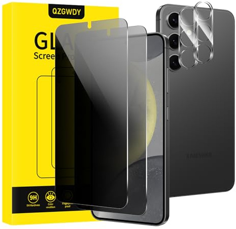 QZGWDY Verre Trempé Anti-Espion pour Samsung Galaxy S24, Lot de 2 Film Protection Écran + 2 Pièces Protection Camera Objectif Vitre Protecteur Protege Sans Bulles, Dureté 9H, Facile à Installer
