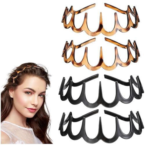 Lot de 4 serre-têtes en forme de zigzag - Antidérapants - En plastique ondulé - Pour le maquillage, le sport, l'extérieur, le quotidien