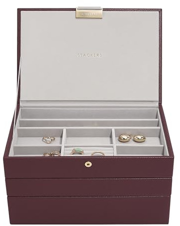 Stackers Burgundy Classic Medium Jewellery Box, Set of 4