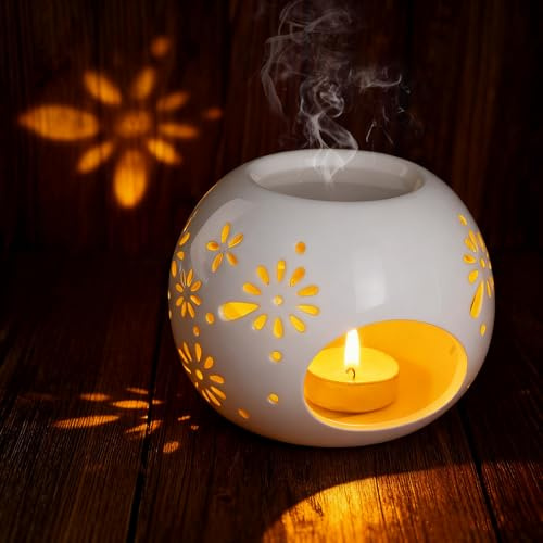 Bighan Duftlampe Split-Typ Aromalampe Teelichthalter Duftlampe | aus Keramik Aroma Diffuser - Weiß