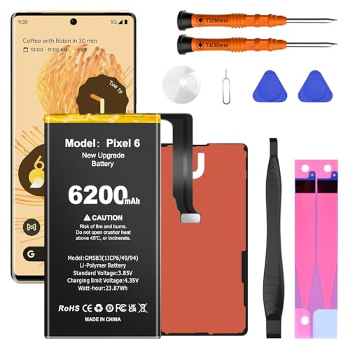 LCLEBM Batterie pour Google Pixel 6,6200mAh (Nouvelle Version 2026) Batterie Haute Capacité, 0 Cycle, Compatible avec Les Modèles HTC Pixel 6 GB7N6 et G9S9B16, avec Outils Professionnels.