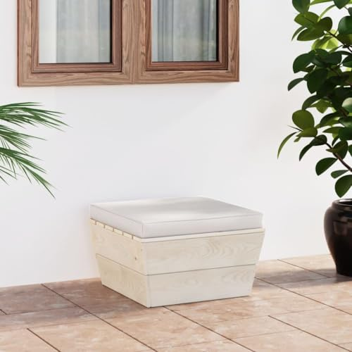 Bucmath Garten-Paletten-Hocker mit Kissen, imprägniertes Fichtenholz, 60x60x30 cm, cremeweißes Sitzpolster, modulares Outdoor-Möbelstück für Terrasse & Balkon