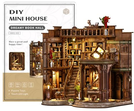BATTREVO Book Nook Kit-Traumhafte Buchhalle-3D Wooden Puzzle Book Nook Craft Bookshelf Decor, Bastelsets für Erwachsene Geschenk mit LED-Licht DIY Set Erwachsene