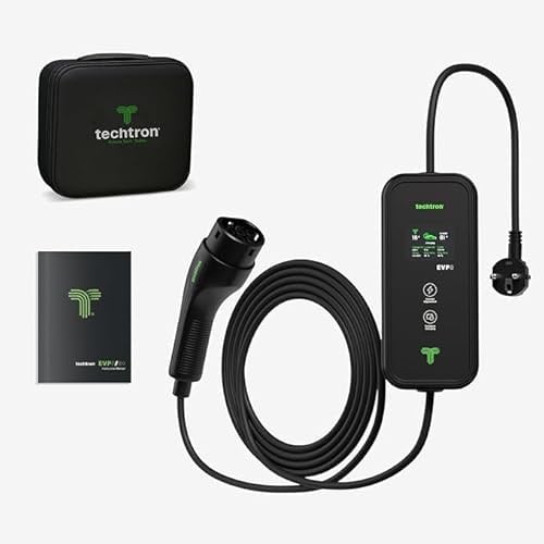 techtron EVP3 Caricatore Auto Elettrica Portatile Type 2, 3,6kW 16A Monofase con Presa Schuko EU, Cavo 7,5m, Display LCD 2,4”, Corrente Regolabile 6A-16A, IP67