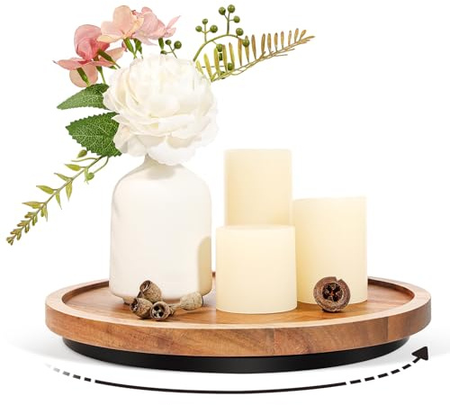 WLWNWFT Plato giratorio organizador Lazy Susan 25 cm, placa giratoria de madera de acacia, estante para especias giratorio para cocina, plato redondo para tartas, bandeja de queso, bandeja giratoria