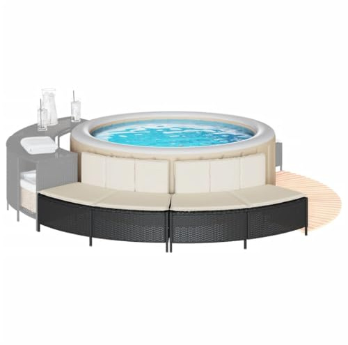 Mangloder Panche idromassaggio con cuscini, 2 pezzi, colore nero, in polyrattan, da 73 a 112 cm, in acciaio verniciato a polvere, rivestimenti rimovibili, da giardino all'aperto, per vasca