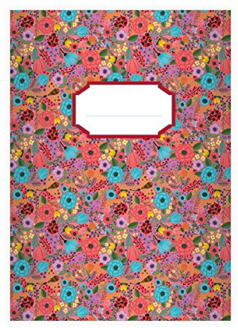 4 Sommerliche Blumen DIN A4 Schulhefte, Schreibhefte mit Marienkäfern in rosa Lineatur 21 (liniertes Heft)