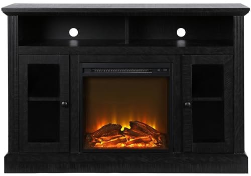 Ameriwood Chicago Electric Fireplace TV Console 50 Inch Black Oak Look