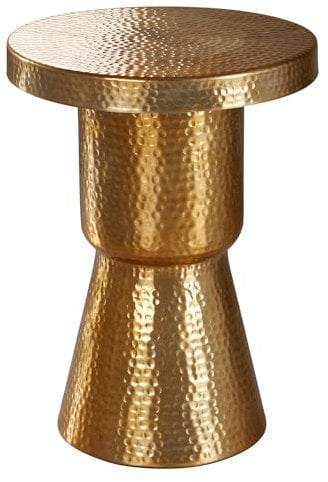 FineBuy Design Beistelltisch 43 x 59 x 43 cm Aluminium Dekotisch Orientalisch rund, Designer Ablagetisch Metall modern, Anstelltisch schmal, Kleiner Hammerschlag Abstelltisch