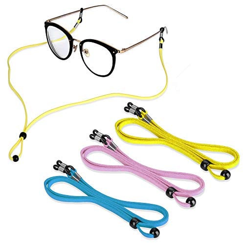 Zingso 3 Stück Brillenband Sport schwimmfähig, PU Leder Brillenkordel Brillenbänder Brillenkette Anti-Rutsch Eyewear Strap für Lesebrille, Sonnenbrille und Sport (Rosa+Hellblau+Gelb)