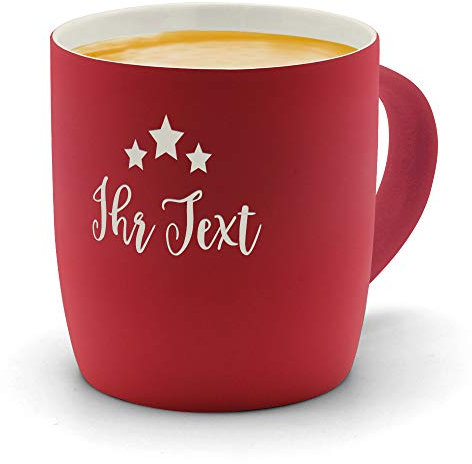 printplanet® - Kaffeebecher mit eigenem Text graviert - SoftTouch Tasse mit Wunschtext - Matt-gummierte Oberfläche - Farbe Rot - Motiv: Sterne