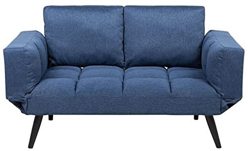 Beliani Modernes Schlafsofa Marineblau mit Polsterbezug verstellbaren Armlehnen Brekke
