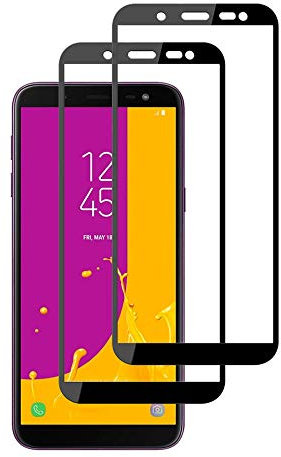 UEEBAI Lot de 2 protections d'écran pour Samsung Galaxy J6 Plus, [couverture complète] Premium 9H verre trempé protecteur d'écran compatible avec les coques, anti-rayures, installation facile – Noir