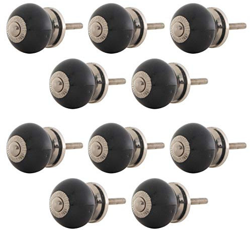 Set 10 Stück Möbelknöpf klein Keramik Porzellan Vintage Landhausstil Shabby-Chic 31mm Knauf Türgriff (02. Schwarz mit Silber)