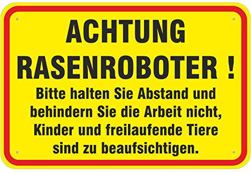 Aufkleber 20 x 30 cm Achtung Rasenroboter PVC Folie