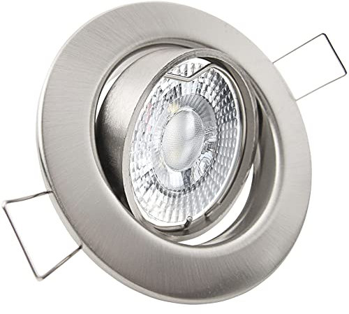 trendlights24 Decora LED Einbaustrahler 230V Edelstahl rund 3-Stufen dimmbar extra flach 35mm, 5er Set Neutralweiß 5W Spots, Deckenspots schwenkbar