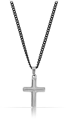 Made by Nami Herren Halskette mit Anhänger - 60 cm Herren Gun-Metal Kette Edel-Stahl - Coole Kreuz-Kette - Handmade Glieder-Kette - Männer-Kette - Geschenk Geburtstag für Ihn (Schwarz Kreuz Silber)