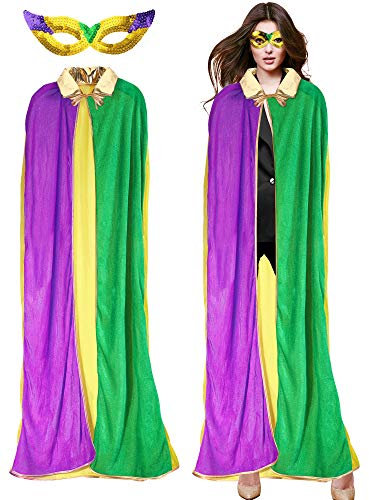 Mardi Gras Kostüm-Set – Karnevals-Umhang und Maske für Cosplay-Party (Erwachsenengröße), Mehrfarbig