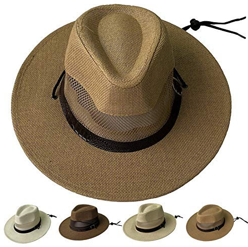 JK Home Homme Chapeau en Paille Chapeau d'Été pour Jardin Plage Extérieur Kaki