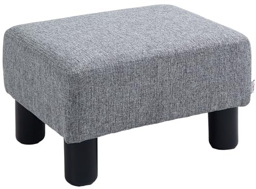 HOMCOM Repose-Pieds en Tissu de Lin - Petit siège - Ottoman - pour la Maison et Le Bureau - avec Pieds - 40 x 30 x 24 cm - Gris