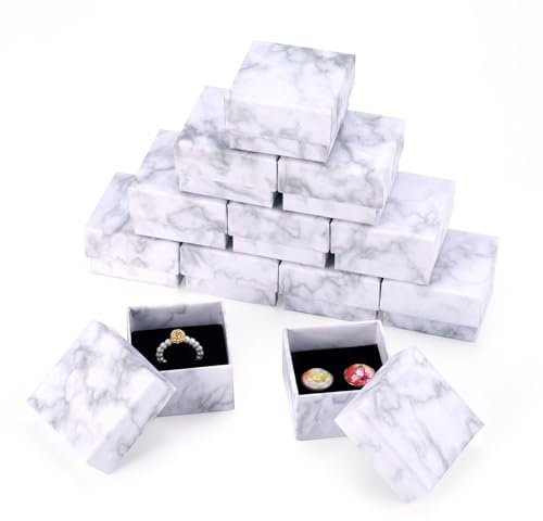Craftdady Quadratische Schmuckschatullen aus Karton, kleine Geschenkboxen, weißer Marmor, für Fingerringe, Schmuckaufbewahrung, Präsentation, 5 x 5 cm, 24 Stück