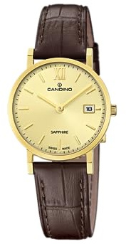 Candino Swiss Damenuhr Analog aus Leder Braun | Quarzwerk, Robustes Saphirglas, Wasserdicht 5 ATM und Kalender C4727/2, Couple Classic