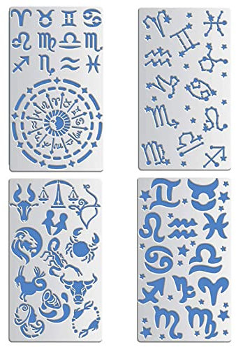 BENECREAT 4PCS 17.5x10cm Metall schablonen, 12 Constellation Set Edelstahl Vorlagen für Scrapbook Malerei, Möbel, Stickerei, Wandbilder und DIY Handwerk