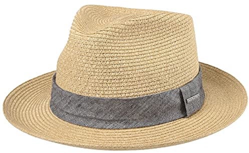Stetson Lintano Toyo Strohhut Damen/Herren - Aus 100% Toyo-Stroh - Mit Futterband aus Baumwolle - Federleicht und bequem - Reisehut mit Hutband - Fedora - Sonnenhut Frühjahr/Sommer Natur S (54-55 cm)