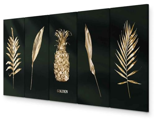 murando - Wandbilder Set XXL Blätter 150x60cm Vlies Leinwand Kunstdruck 5 Teilige Wandbilder Set XXL Mehrteilige Wanddekoration Leinwandbilder Design Wand Bild auf Leiwand Natur Ananas b-C-0795-b-m
