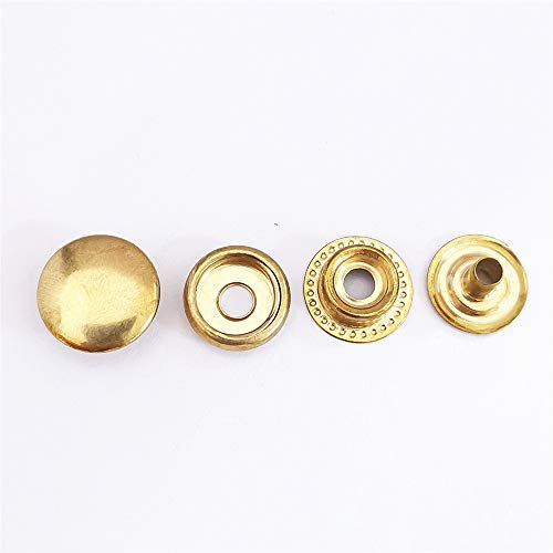 100 Stück (25 Sätze) Druckknopf Druckknöpfe Edelstahl Set Persenning Plane Camping Nähfrei 15 mm für Leder Handwerk Jacke Brieftasche Handtasche (Gold)