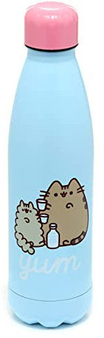 Bouteille Isolée (Gourde) 500ml en Acier Inoxydable pour Boissons Chaudes ou Froides Chat Pusheen Foodie, Bleu Ciel, Gris, Noir, Blanc, Rose