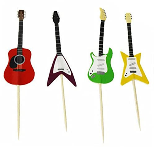 24pcs/Set Guitar Cupcake Toppers Musical Instrument Shape Cake Decorating Picks for Birthday Party Decor