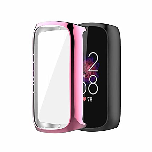 Dkings Hülle Kompatibel mit Fitbit Luxe Schutzhülle Schutzfolie, Flexibles TPU Vollschutz Display Schutz Schutzhülle Full Coverage Stoßfestes Displayschutz Hülle (Rosa)