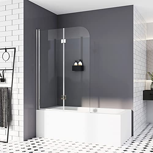 Duschtrennwand für Badewanne 120 x 140cm, Faltwand für Badewanne Duschabtrennung Badewannenaufsatz 6mm ESG NANO Glas Duschwand